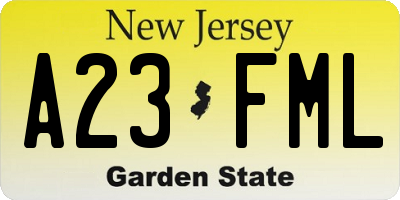 NJ license plate A23FML
