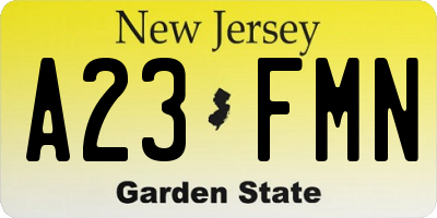 NJ license plate A23FMN