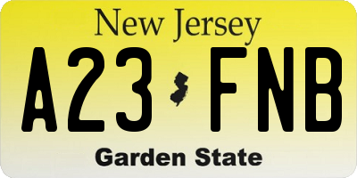 NJ license plate A23FNB