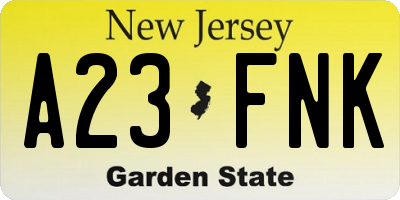 NJ license plate A23FNK