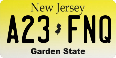 NJ license plate A23FNQ