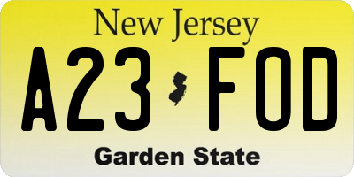 NJ license plate A23FOD