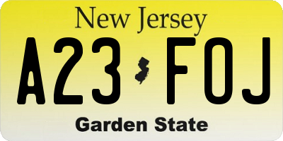 NJ license plate A23FOJ