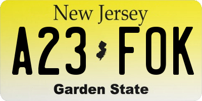 NJ license plate A23FOK