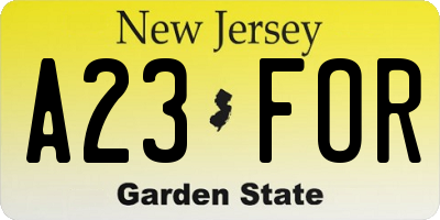 NJ license plate A23FOR