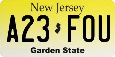 NJ license plate A23FOU