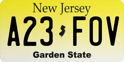 NJ license plate A23FOV