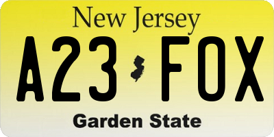 NJ license plate A23FOX