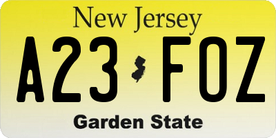 NJ license plate A23FOZ