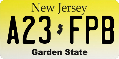 NJ license plate A23FPB