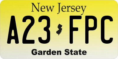 NJ license plate A23FPC