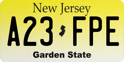 NJ license plate A23FPE