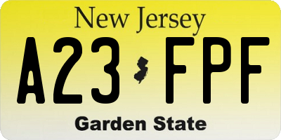 NJ license plate A23FPF