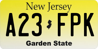 NJ license plate A23FPK