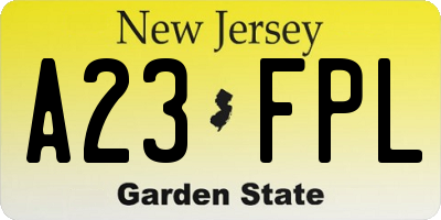 NJ license plate A23FPL