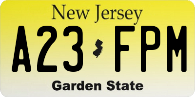 NJ license plate A23FPM