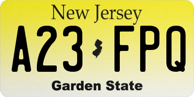 NJ license plate A23FPQ