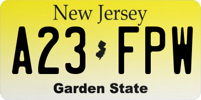 NJ license plate A23FPW