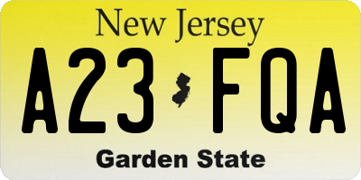 NJ license plate A23FQA