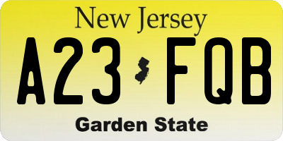 NJ license plate A23FQB