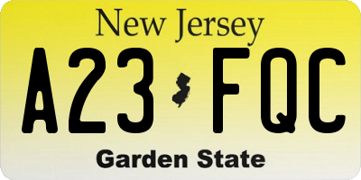 NJ license plate A23FQC