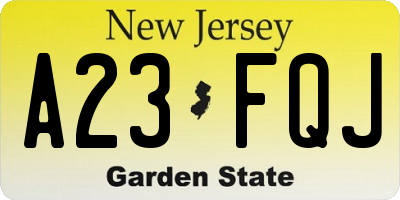 NJ license plate A23FQJ