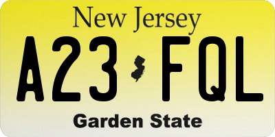 NJ license plate A23FQL