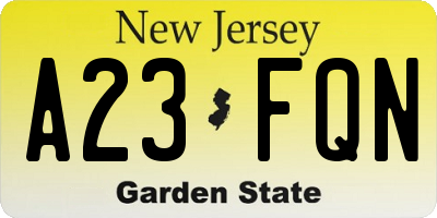 NJ license plate A23FQN