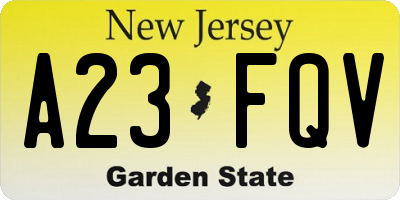 NJ license plate A23FQV