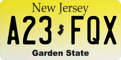 NJ license plate A23FQX