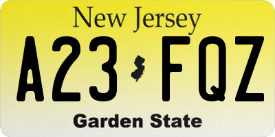NJ license plate A23FQZ