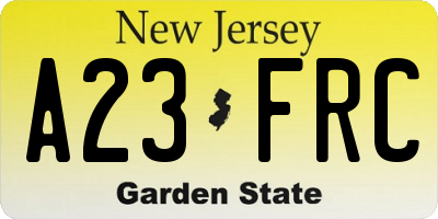 NJ license plate A23FRC