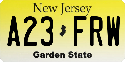 NJ license plate A23FRW