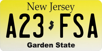 NJ license plate A23FSA