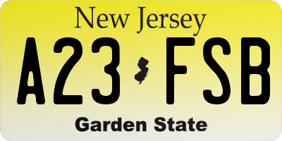 NJ license plate A23FSB