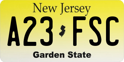 NJ license plate A23FSC