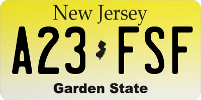 NJ license plate A23FSF