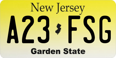 NJ license plate A23FSG
