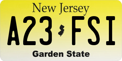 NJ license plate A23FSI