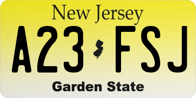 NJ license plate A23FSJ
