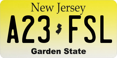 NJ license plate A23FSL