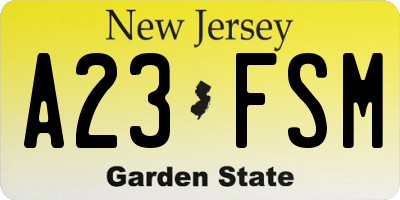 NJ license plate A23FSM