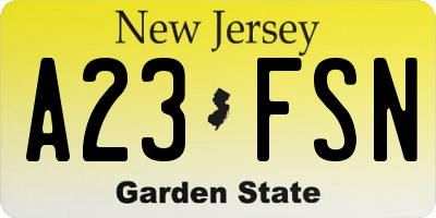 NJ license plate A23FSN