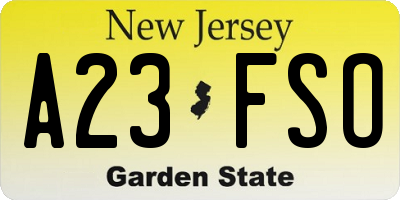 NJ license plate A23FSO