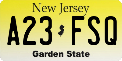 NJ license plate A23FSQ