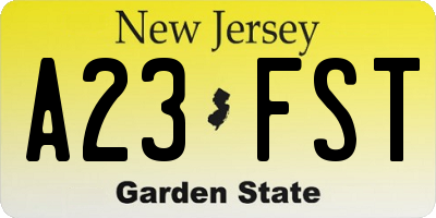 NJ license plate A23FST