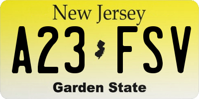 NJ license plate A23FSV