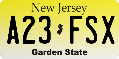 NJ license plate A23FSX