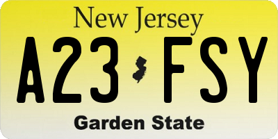NJ license plate A23FSY