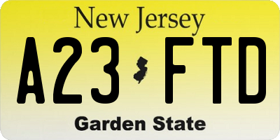 NJ license plate A23FTD